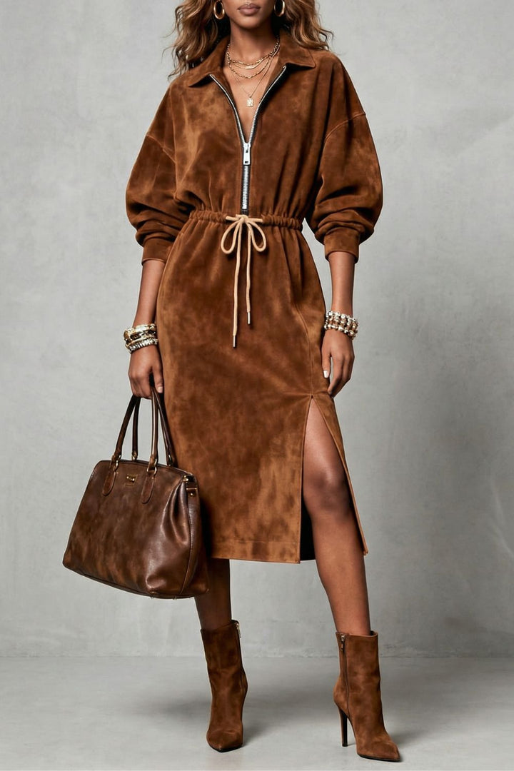 Zanetta – Midi-jurk met rits en trekkoord in de taille