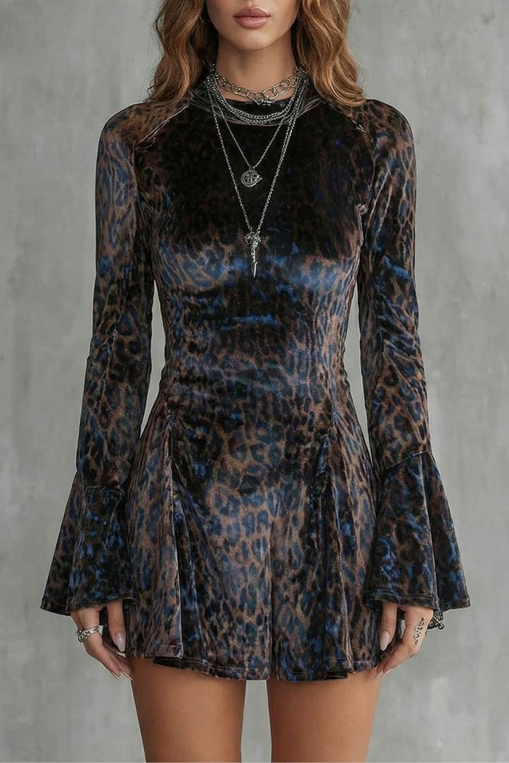 Bellanca – Mini-jurk met luipaardprint en uitlopende mouwen