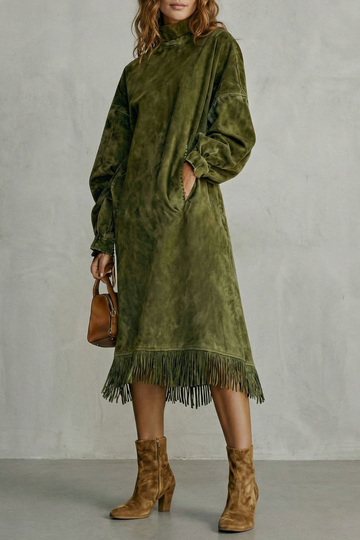 Valdrina – Midi Coltrui Jurk met Suède Franje Details