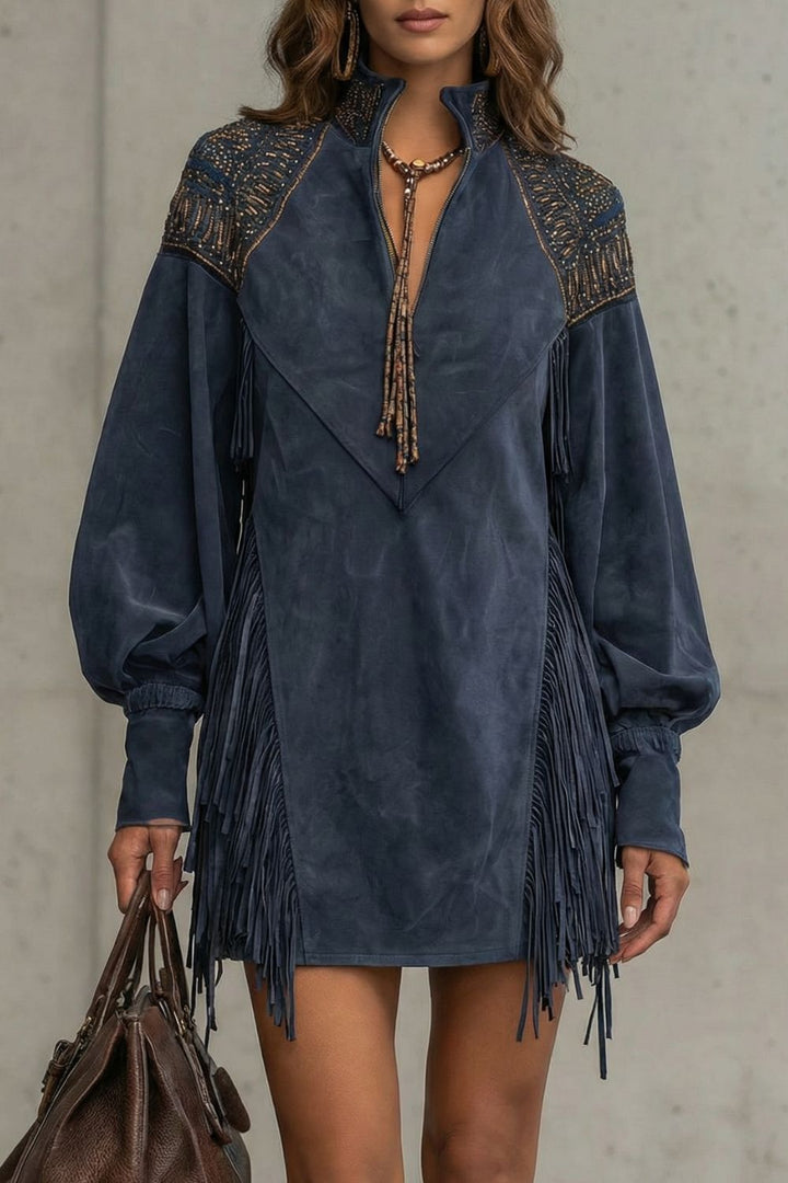 Calvetta – Tuniek Mini Jurk met Geborduurde Franjes