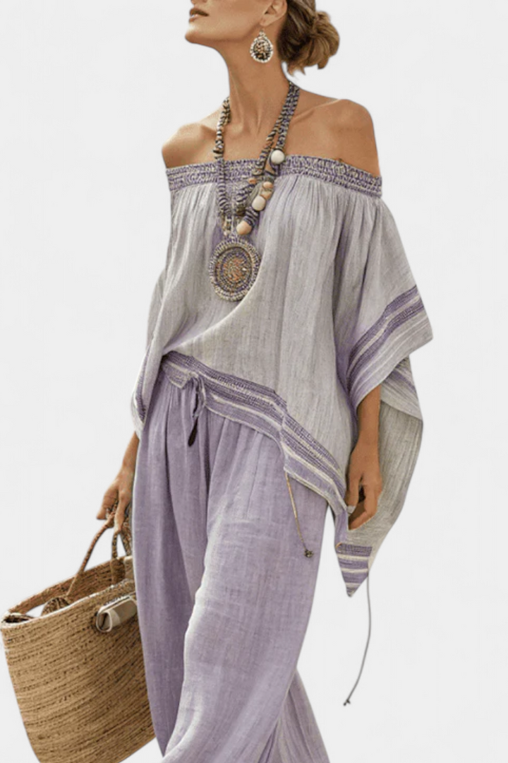 Zandrel | Elegante off-shoulder linnen set