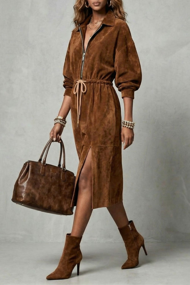 Zanetta – Midi-jurk met rits en trekkoord in de taille