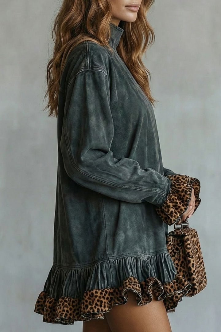 Selvatta – Mini-jurk van Suède met Luipaardprint en Ruffles