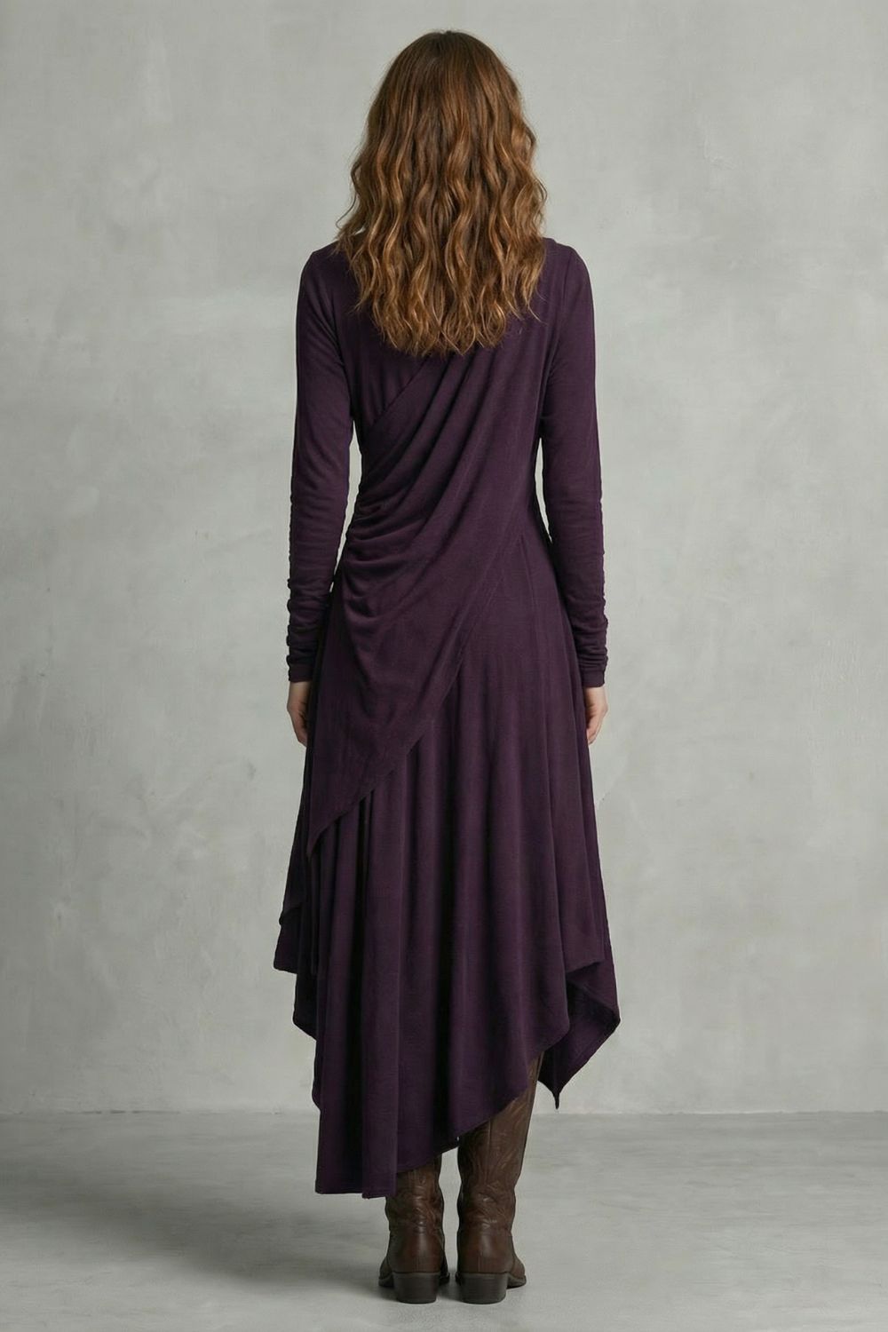 Sorellia – Asymmetrische Drapage – Hoge Hals Midi-Jurk