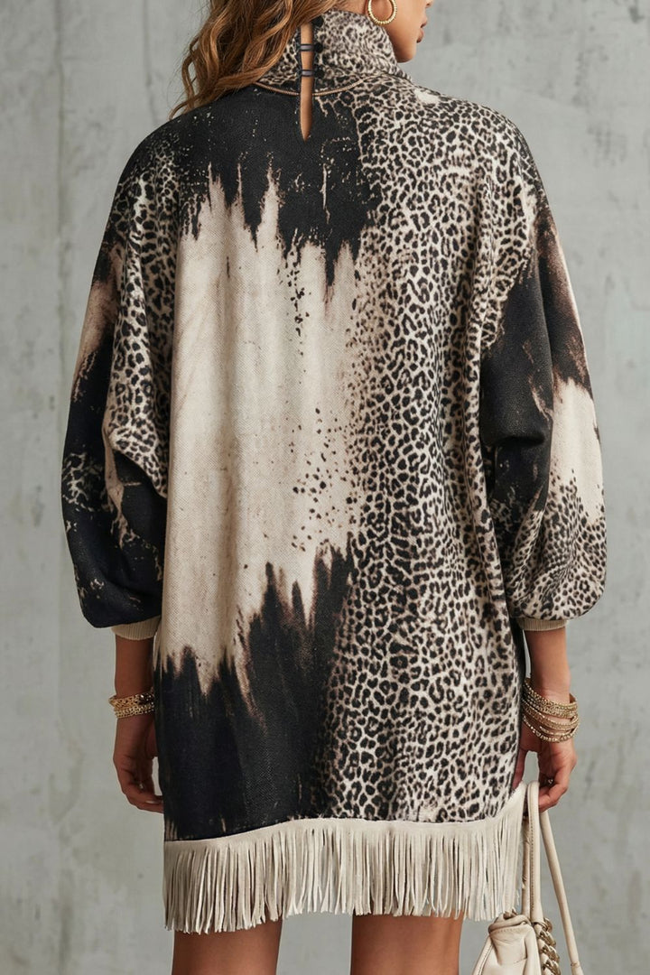 Solenne – Franjezoom Luipaard Mini-Jurk