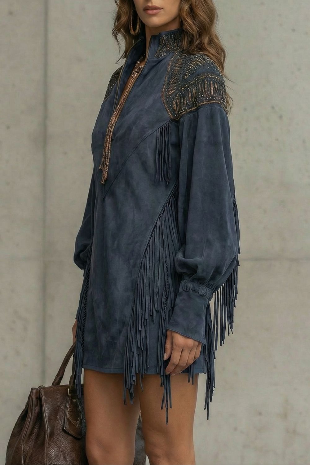 Calvetta – Tuniek Mini Jurk met Geborduurde Franjes