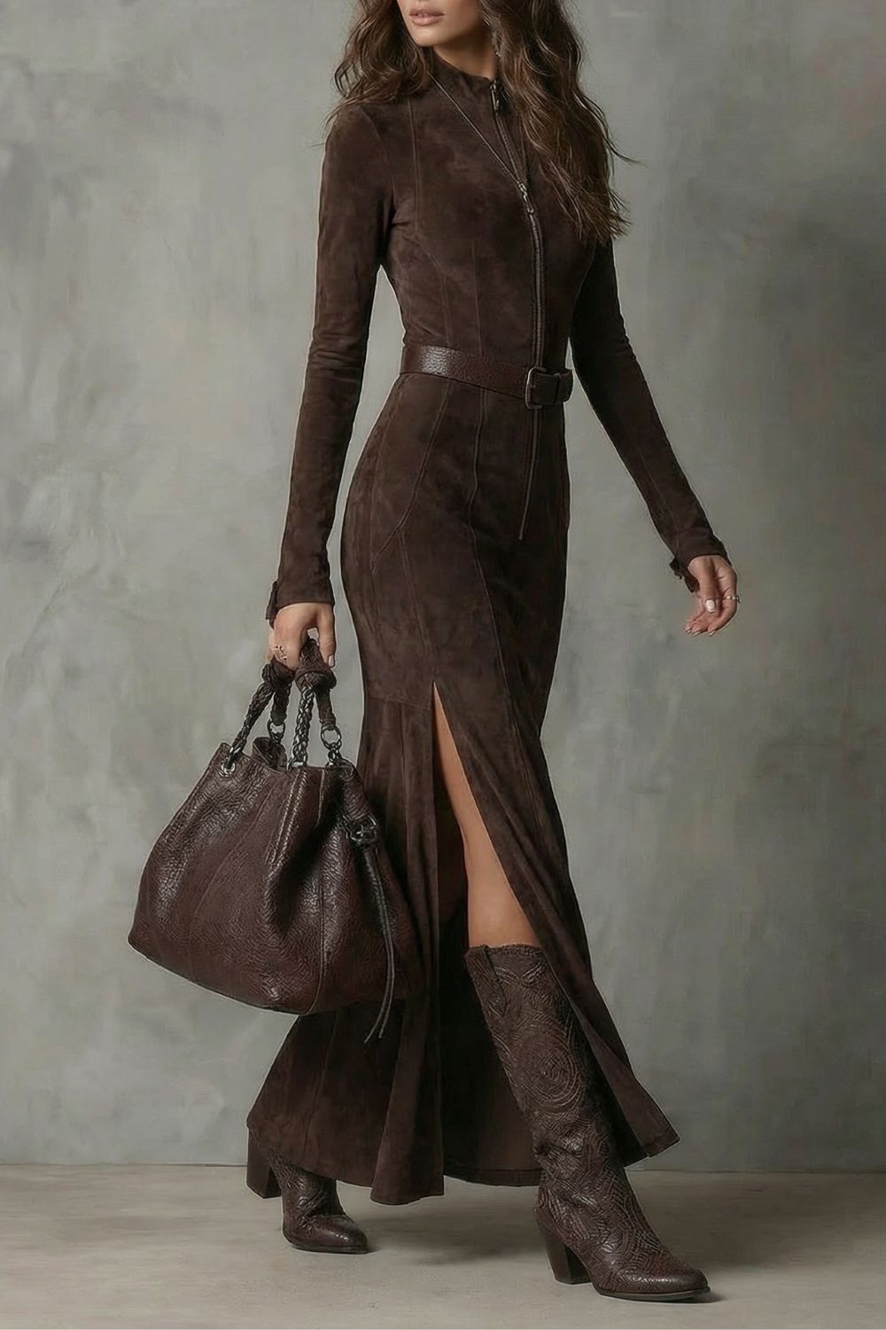 Raviona – Suède Stijl Maxi Ritsjurk met Inclusieve Riem