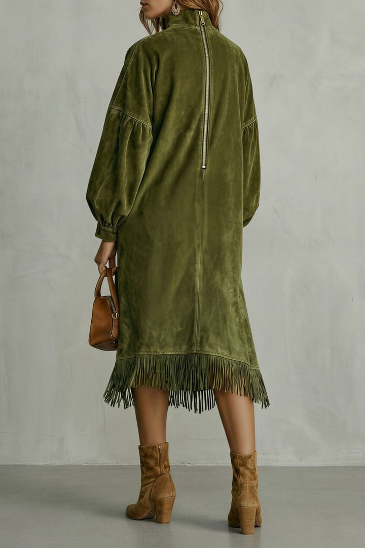 Valdrina – Midi Coltrui Jurk met Suède Franje Details