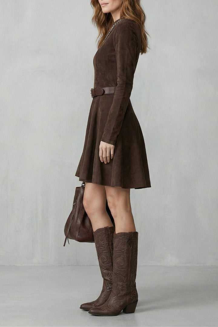 Cavellina – Suede Effect Belted Mini Dress (Belt Included)