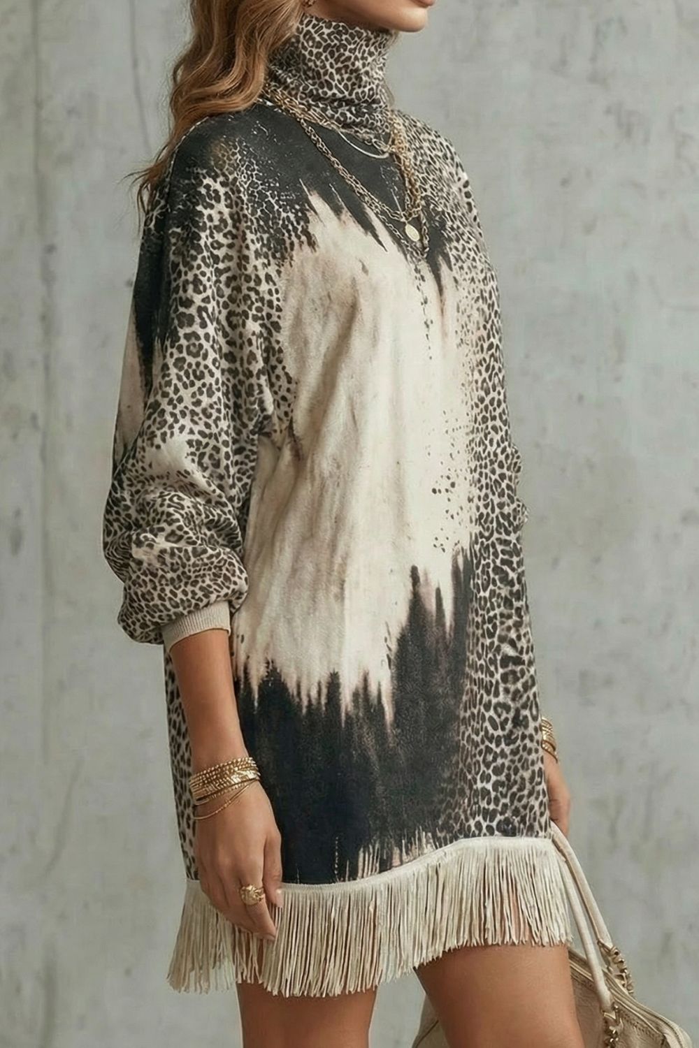 Solenne – Franjezoom Luipaard Mini-Jurk