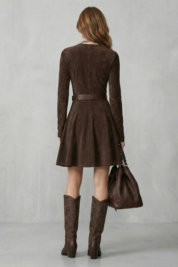 Cavellina – Suede Effect Belted Mini Dress (Belt Included)