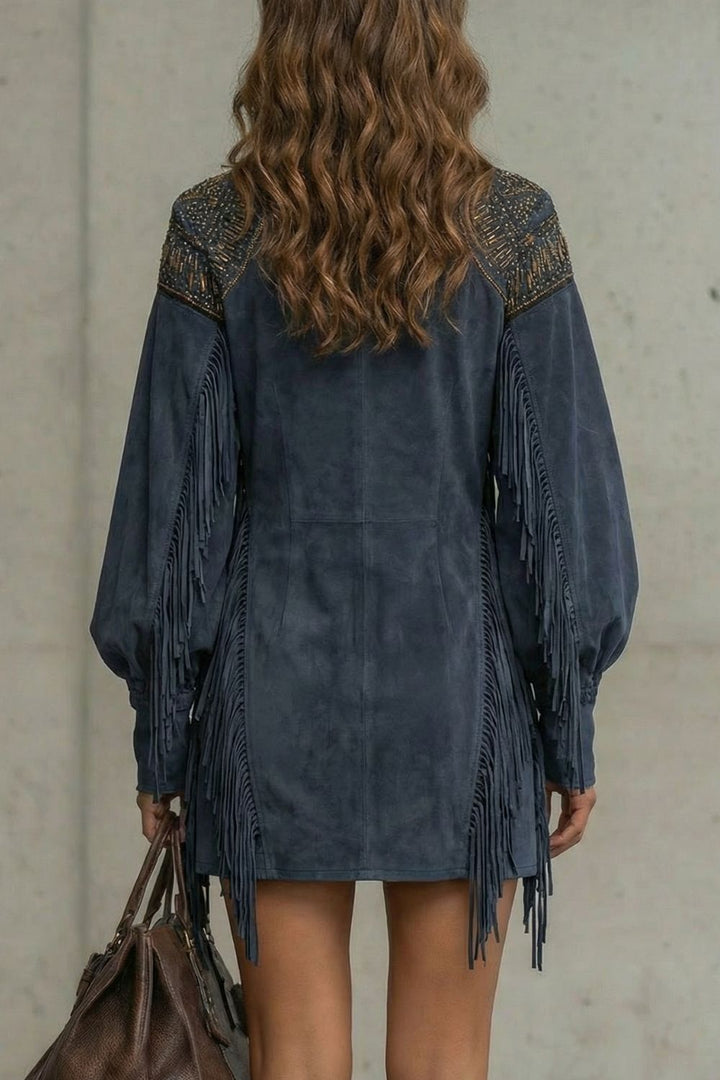 Calvetta – Tuniek Mini Jurk met Geborduurde Franjes