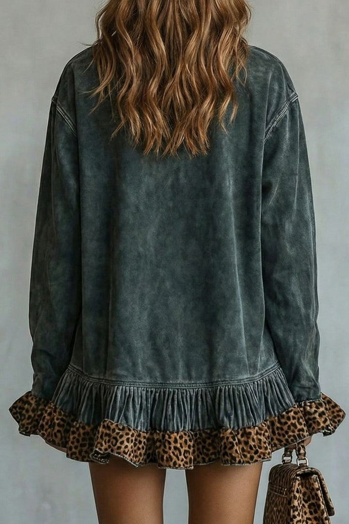 Selvatta – Mini-jurk van Suède met Luipaardprint en Ruffles