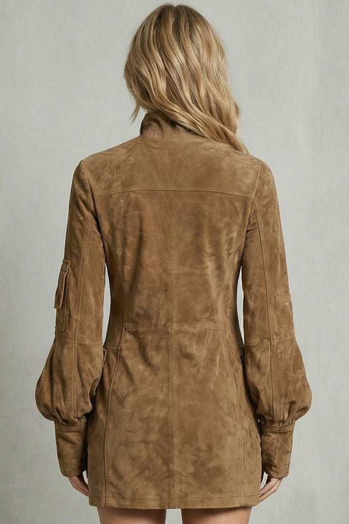 Marcella – Hoge Hals Silhouet – Mini Jurk met Suède-effect