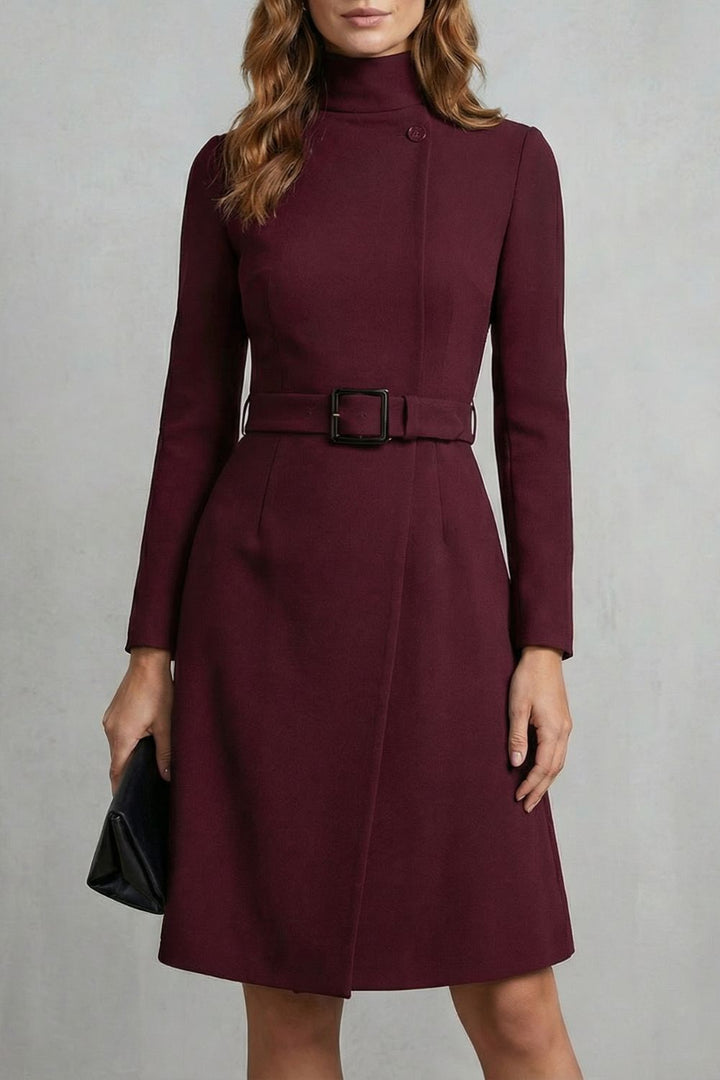 Nivara – Asymmetrical Waist Belt A-Line Midi Dress