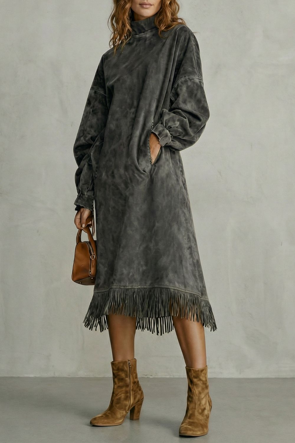 Valdrina – Midi Coltrui Jurk met Suède Franje Details