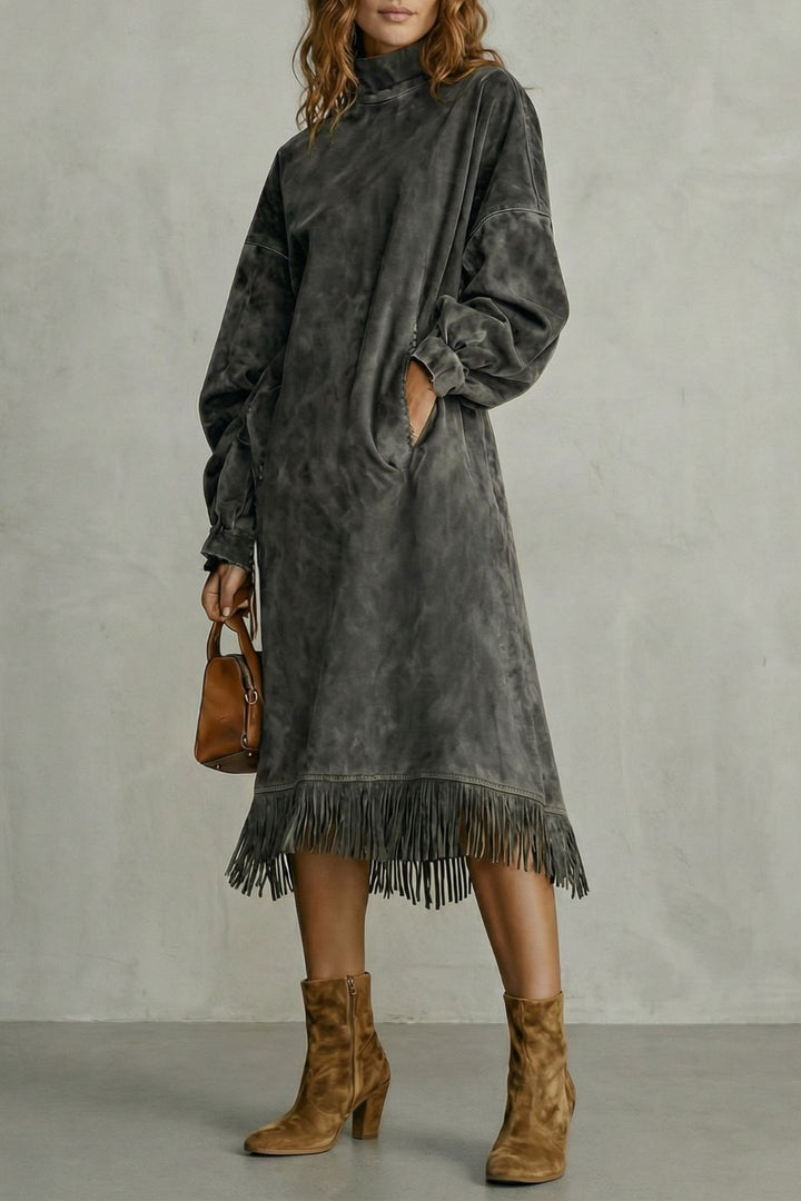 Valdrina – Midi Coltrui Jurk met Suède Franje Details