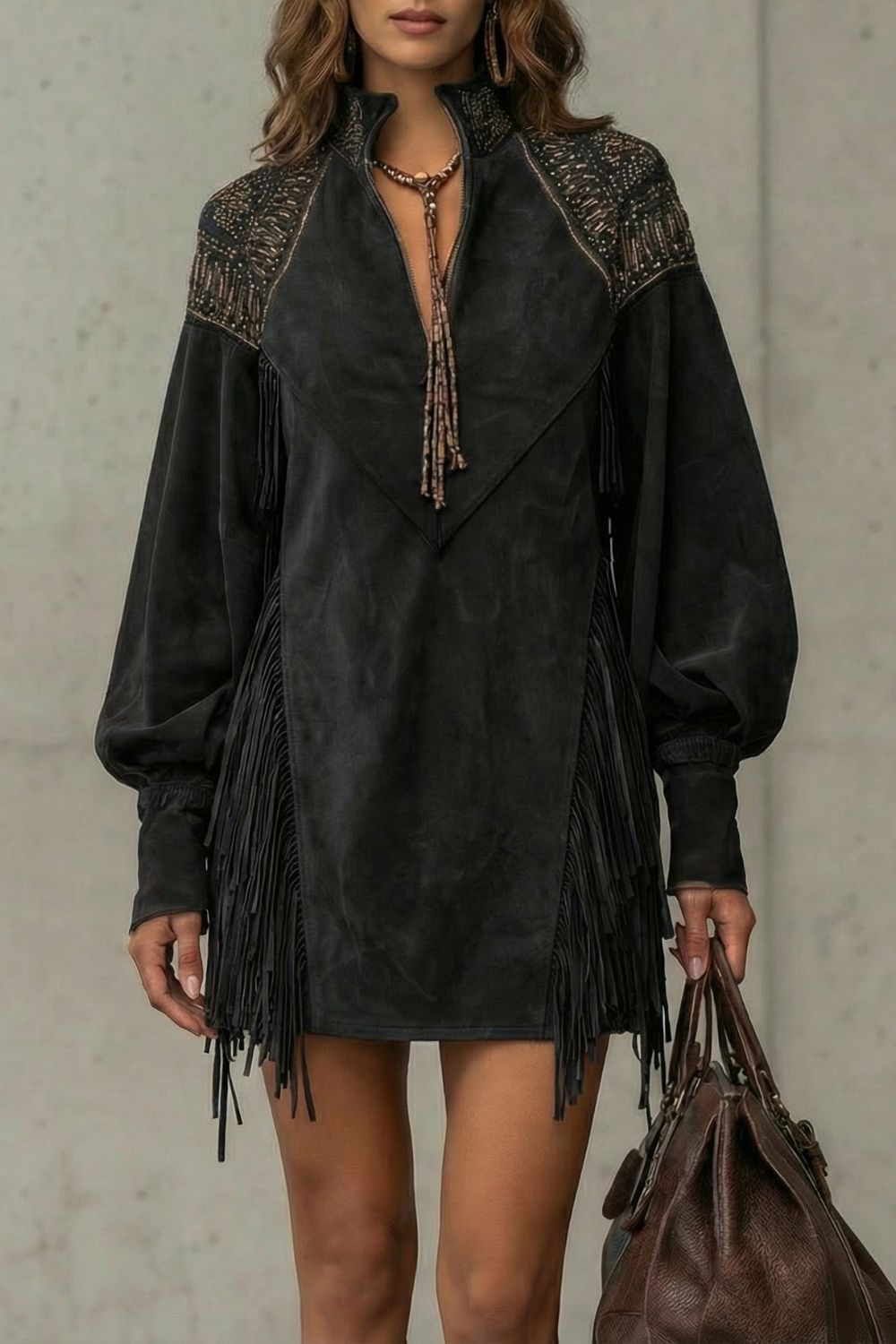 Calvetta – Tuniek Mini Jurk met Geborduurde Franjes